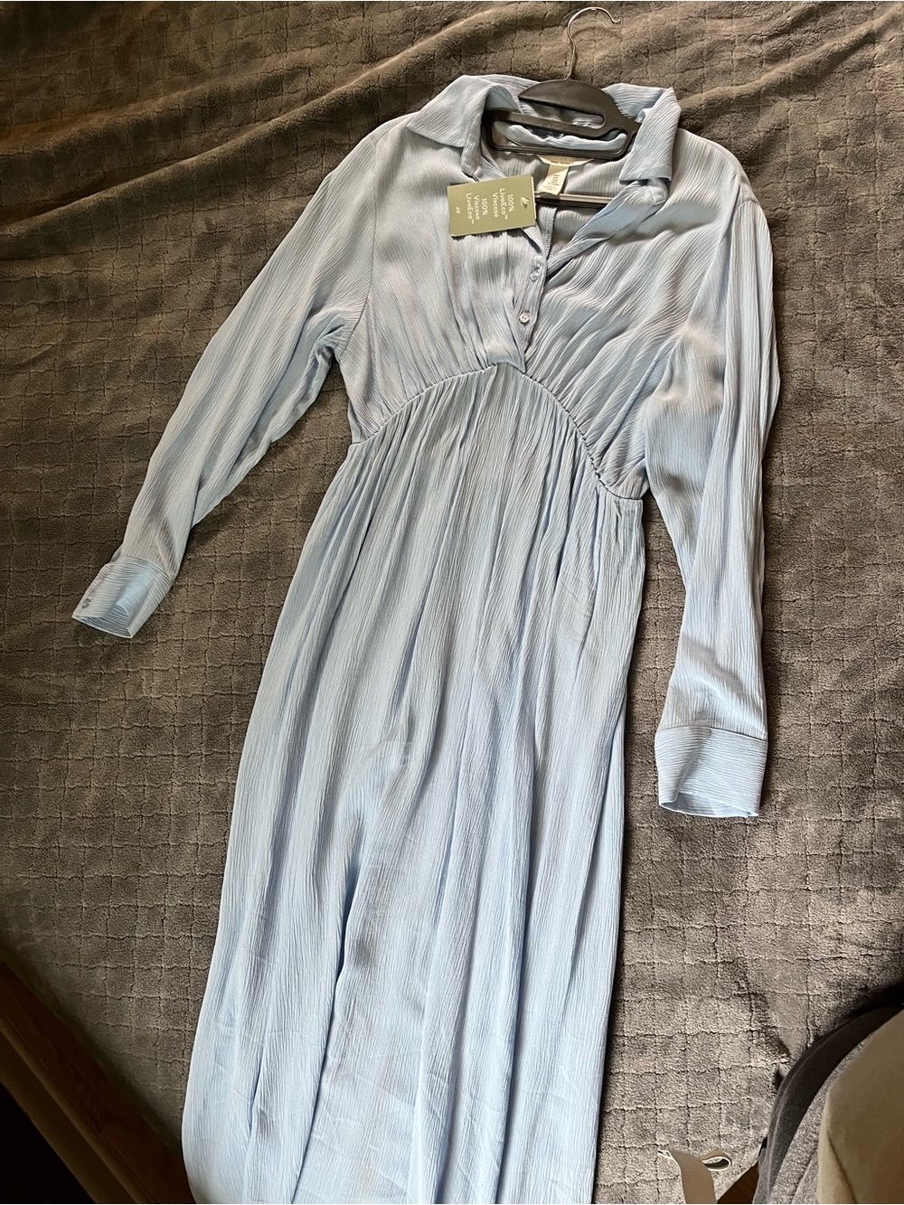 Long Sleeve Light Blue Maxi Dress with Collar